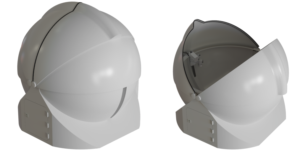 OUTPOST 3M - Computerized clamshell dome for telescopes and space monitoring: opening system
